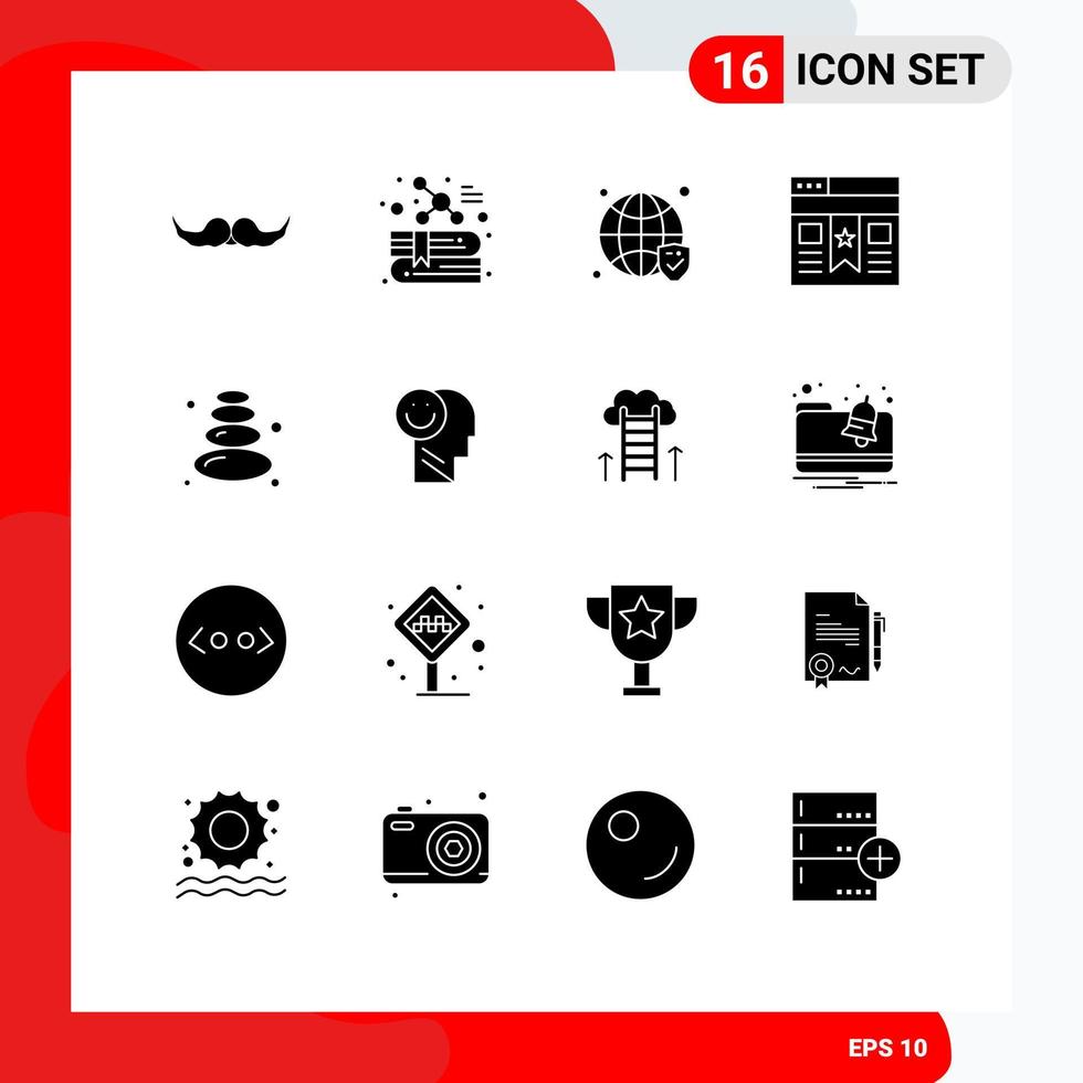 Pack of 16 creative Solid Glyphs of sauna ui molecule interface verified Editable Vector Design Elements