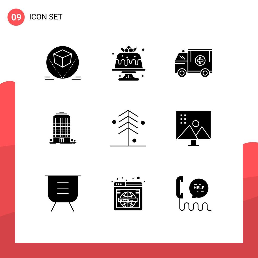 9 Solid Glyph concept for Websites Mobile and Apps space office sweet building help Editable Vector Design Elements