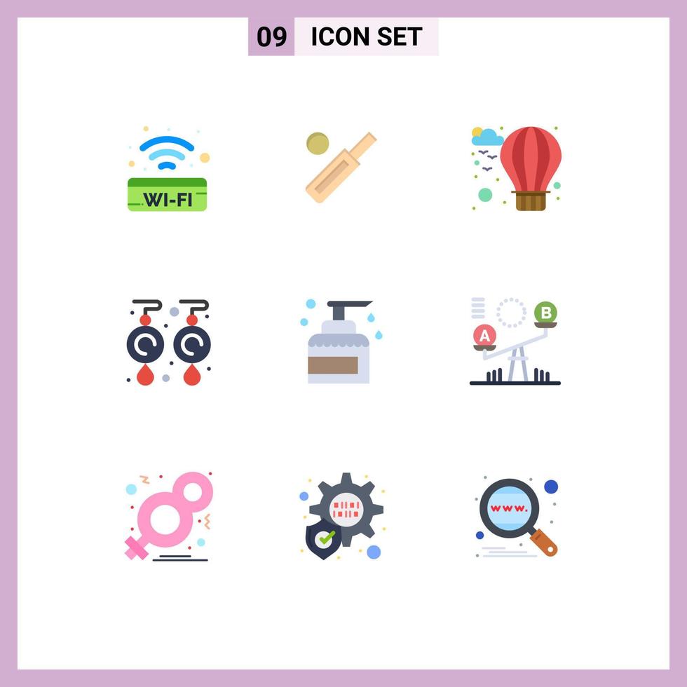 Mobile Interface Flat Color Set of 9 Pictograms of house jewelry sport jewel earrings Editable Vector Design Elements