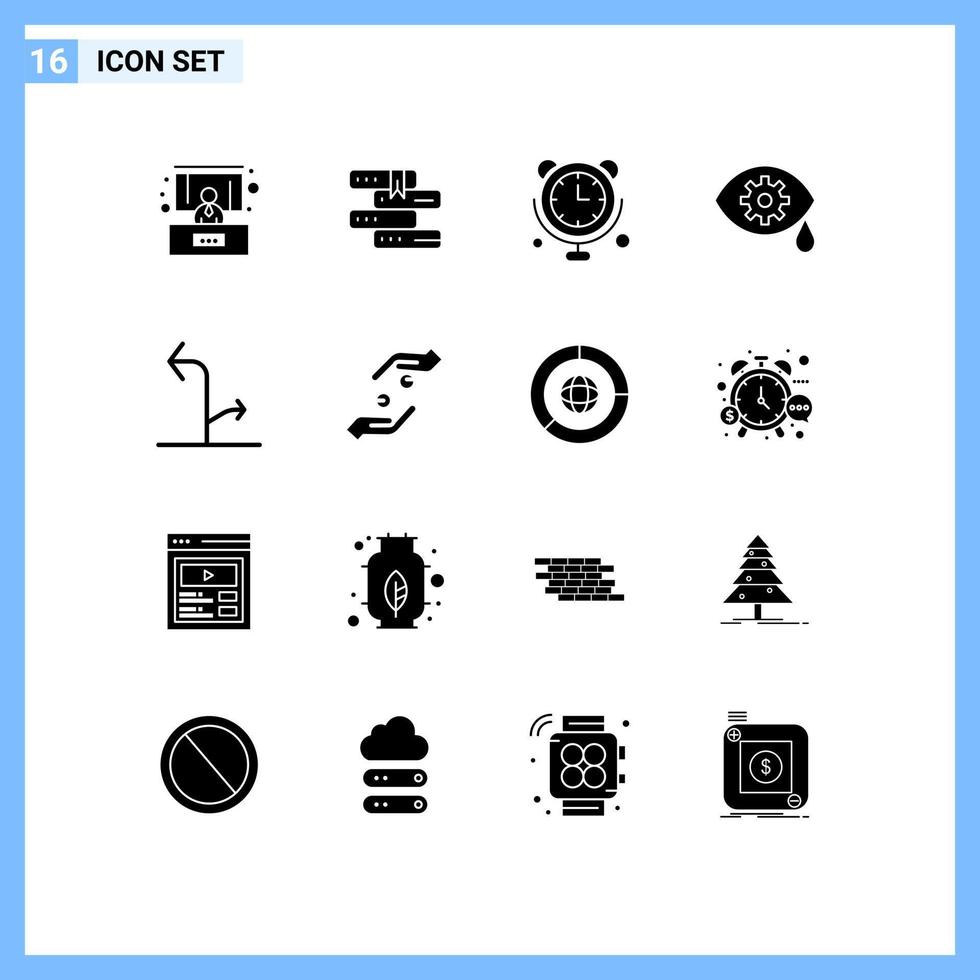 Editable Vector Line Pack of 16 Simple Solid Glyphs of traffic directional communications arrows eye Editable Vector Design Elements
