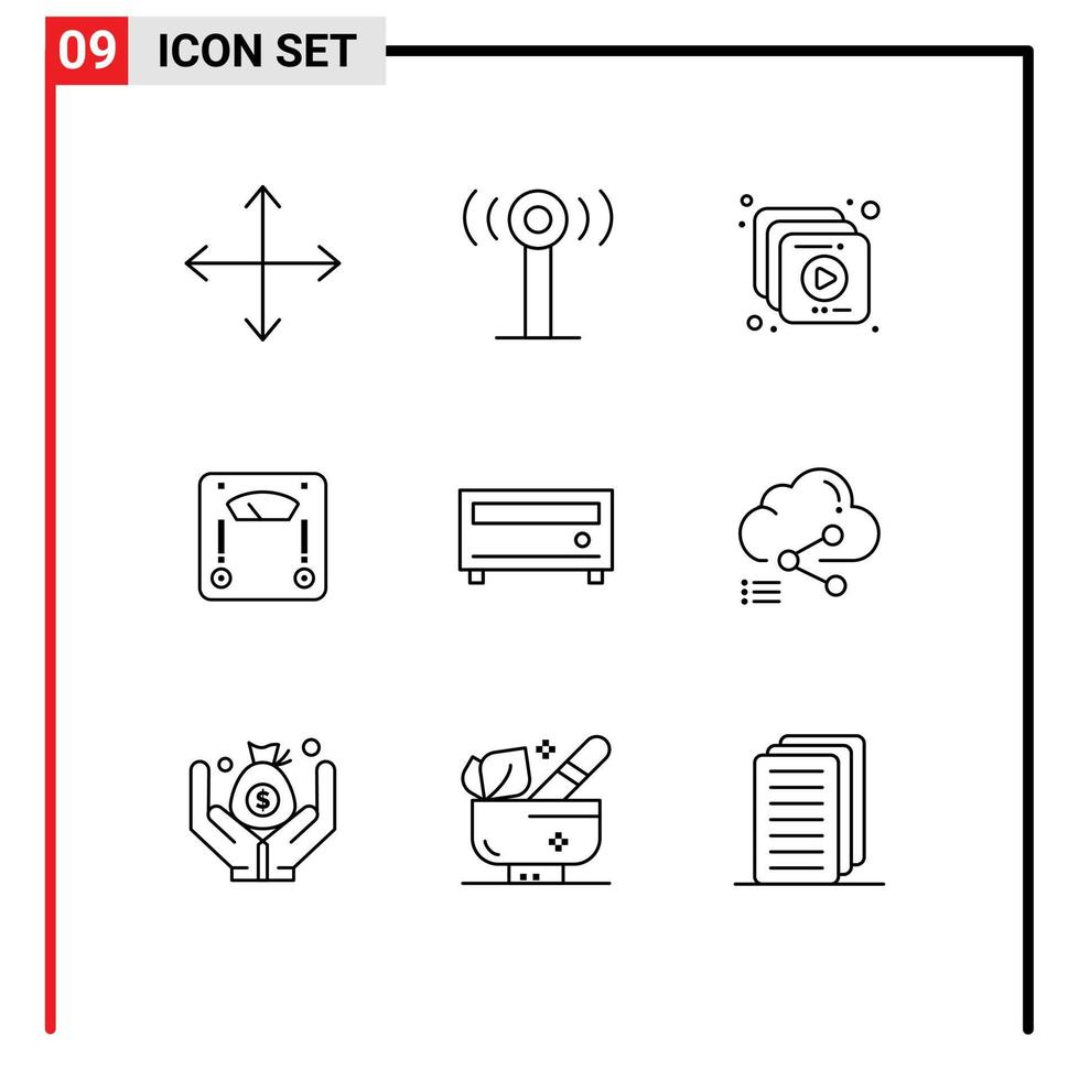 Set of 9 Vector Outlines on Grid for share media multimedia amplifier weighing Editable Vector Design Elements