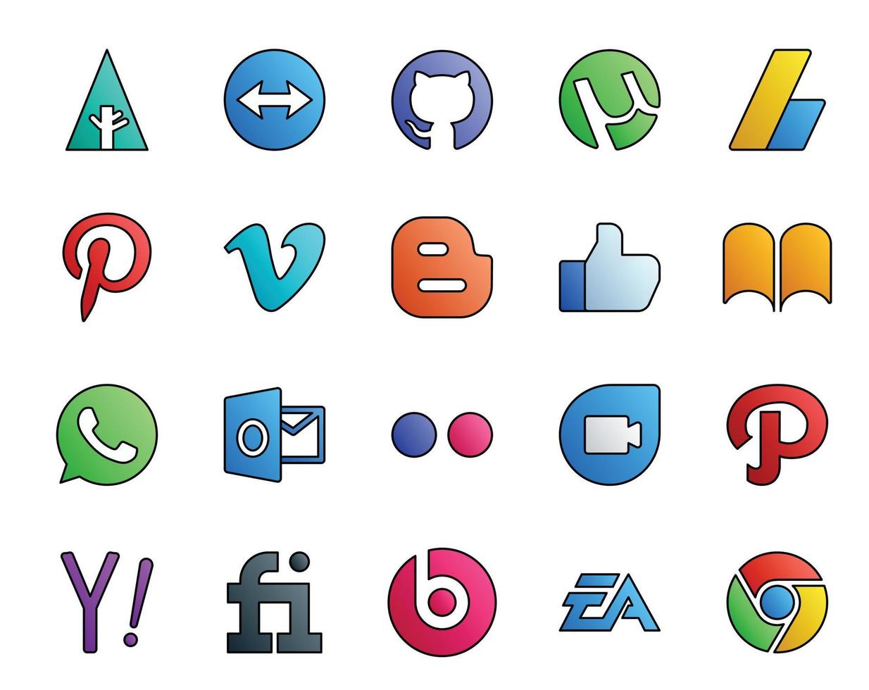 20 Social Media Icon Pack Including yahoo google duo video flickr whatsapp vector