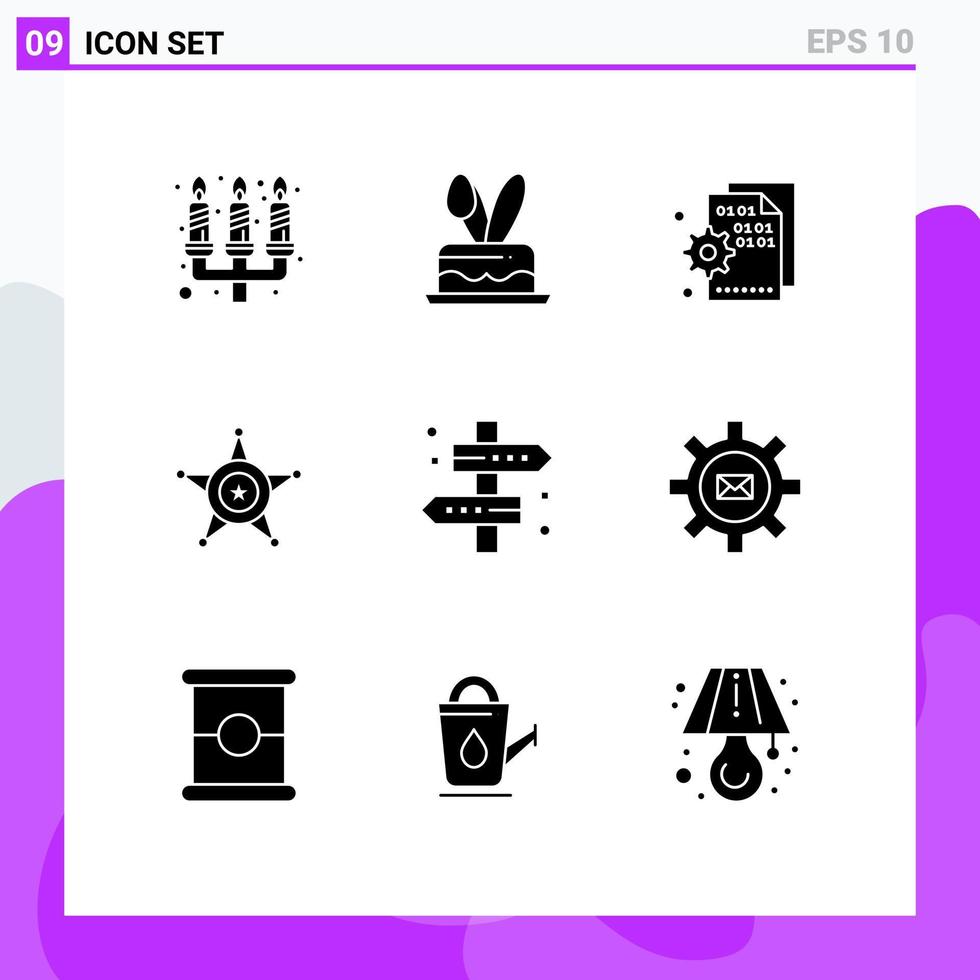 Set of 9 Vector Solid Glyphs on Grid for location star browser police setting Editable Vector Design Elements
