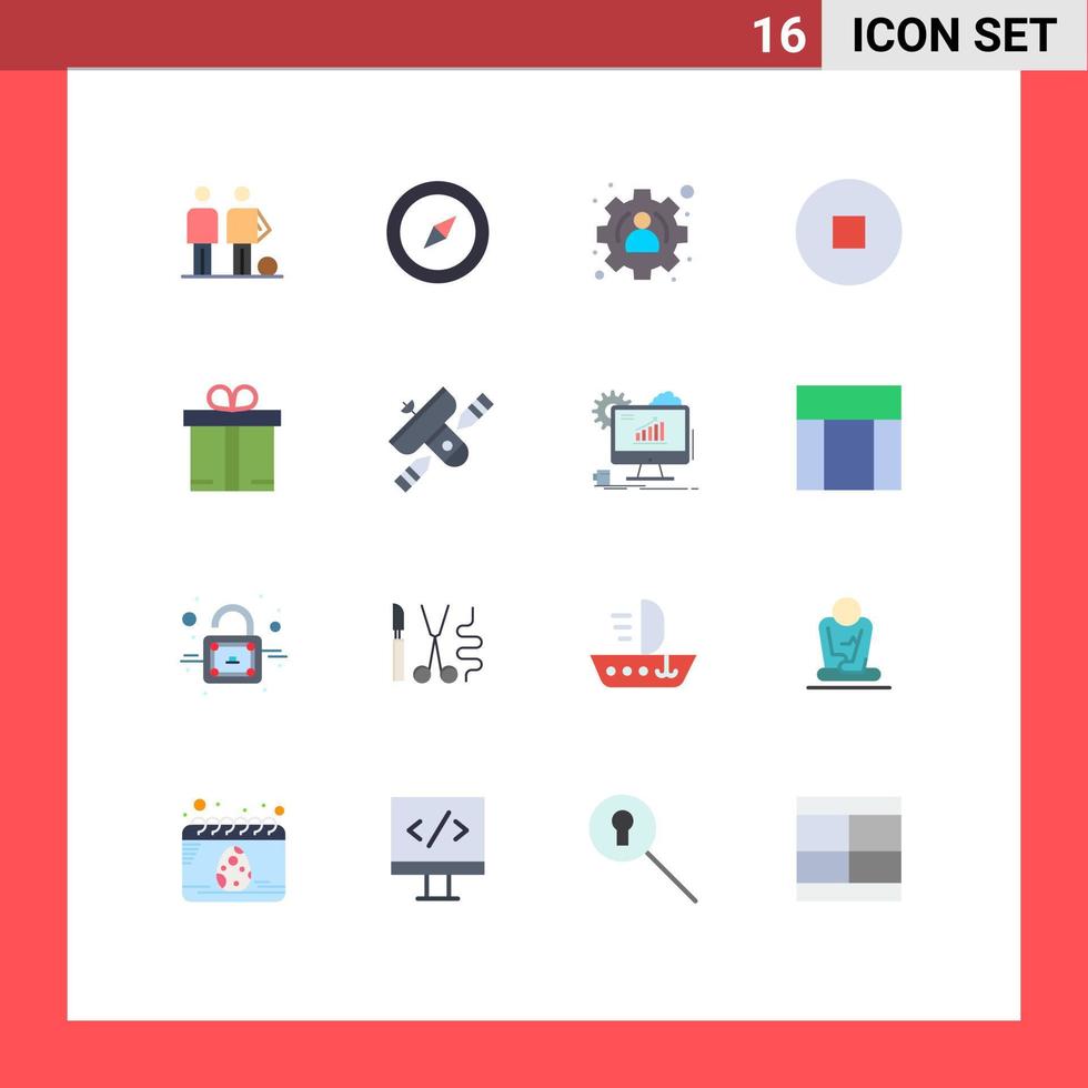 Mobile Interface Flat Color Set of 16 Pictograms of broadcasting shopping management ecommerce stop Editable Pack of Creative Vector Design Elements