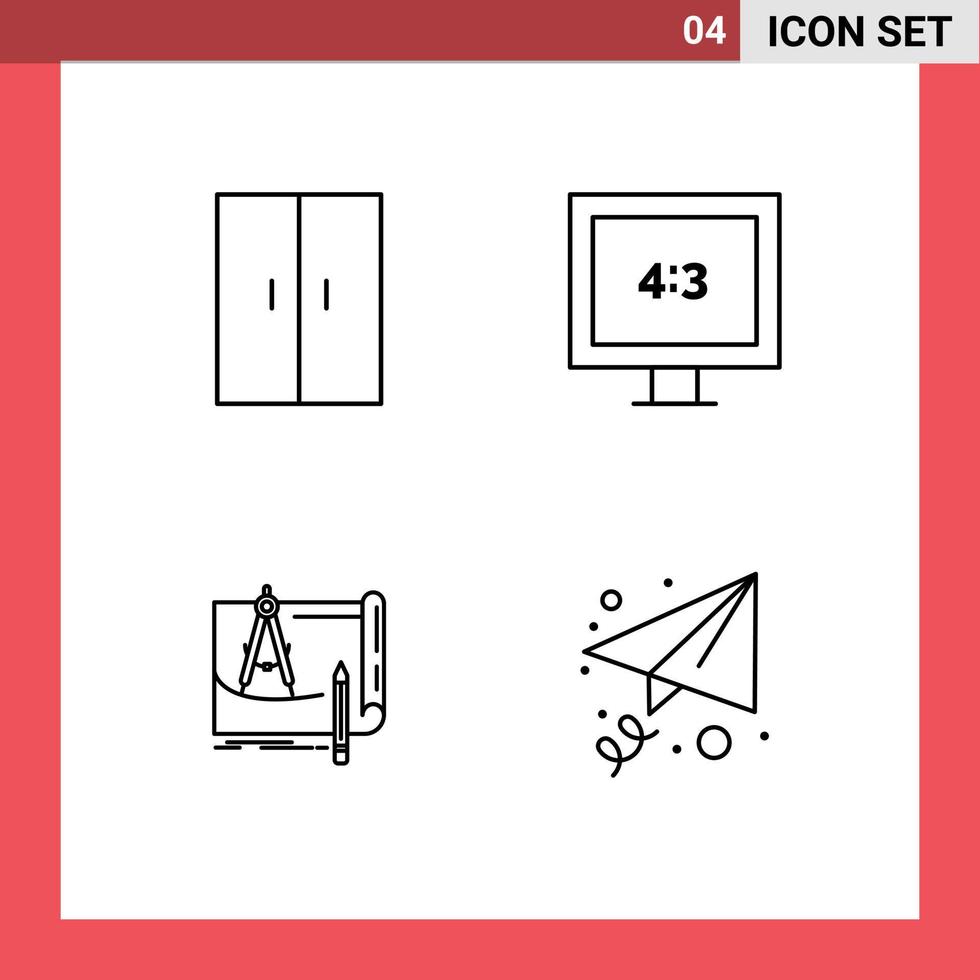4 Creative Icons Modern Signs and Symbols of furniture blue print wardrobe tv paper Editable Vector Design Elements