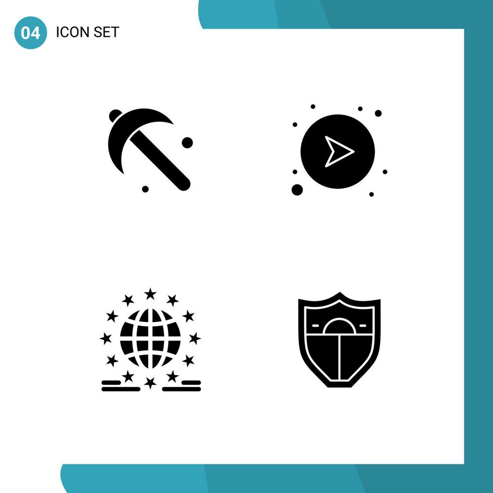 Mobile Interface Solid Glyph Set of 4 Pictograms of farming global tool network network Editable Vector Design Elements