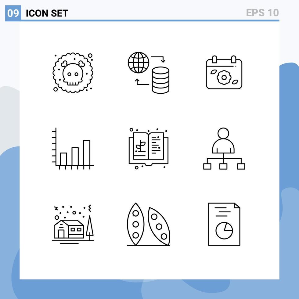 Modern Set of 9 Outlines Pictograph of education graph calendar chart analysis Editable Vector Design Elements