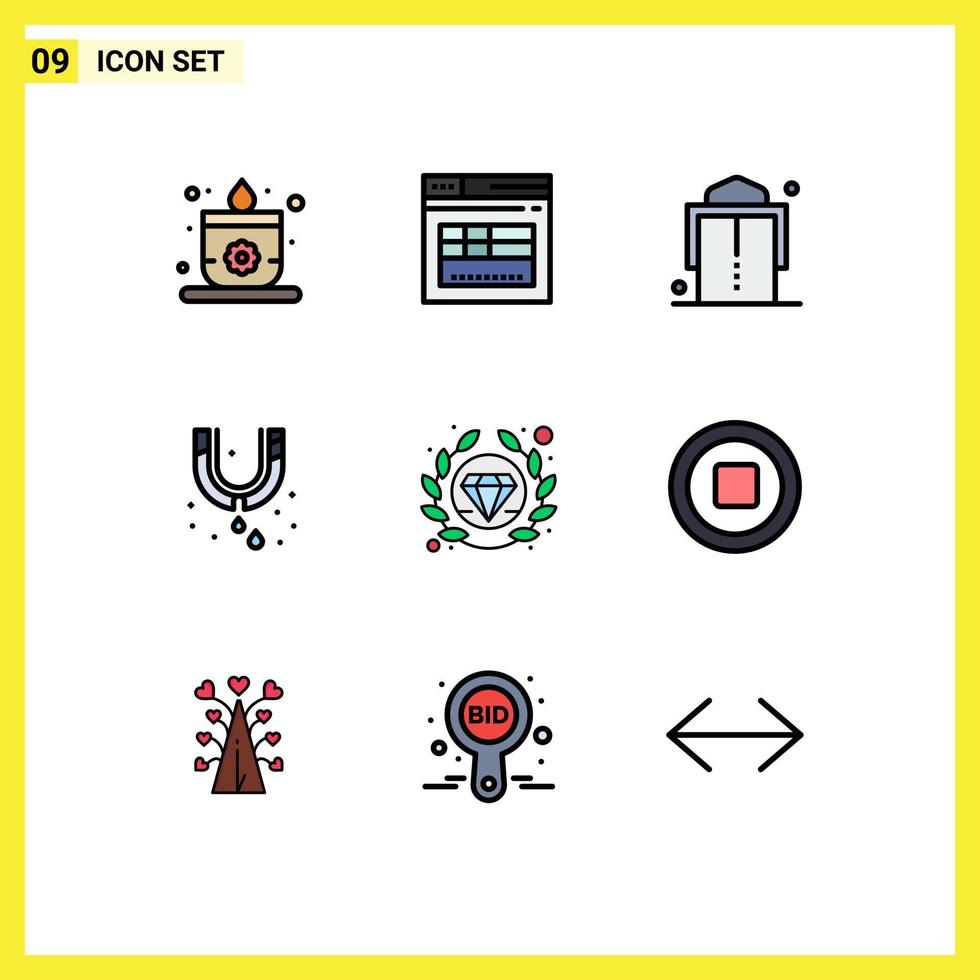 9 Universal Filledline Flat Color Signs Symbols of media quality fashion premium plumber Editable Vector Design Elements