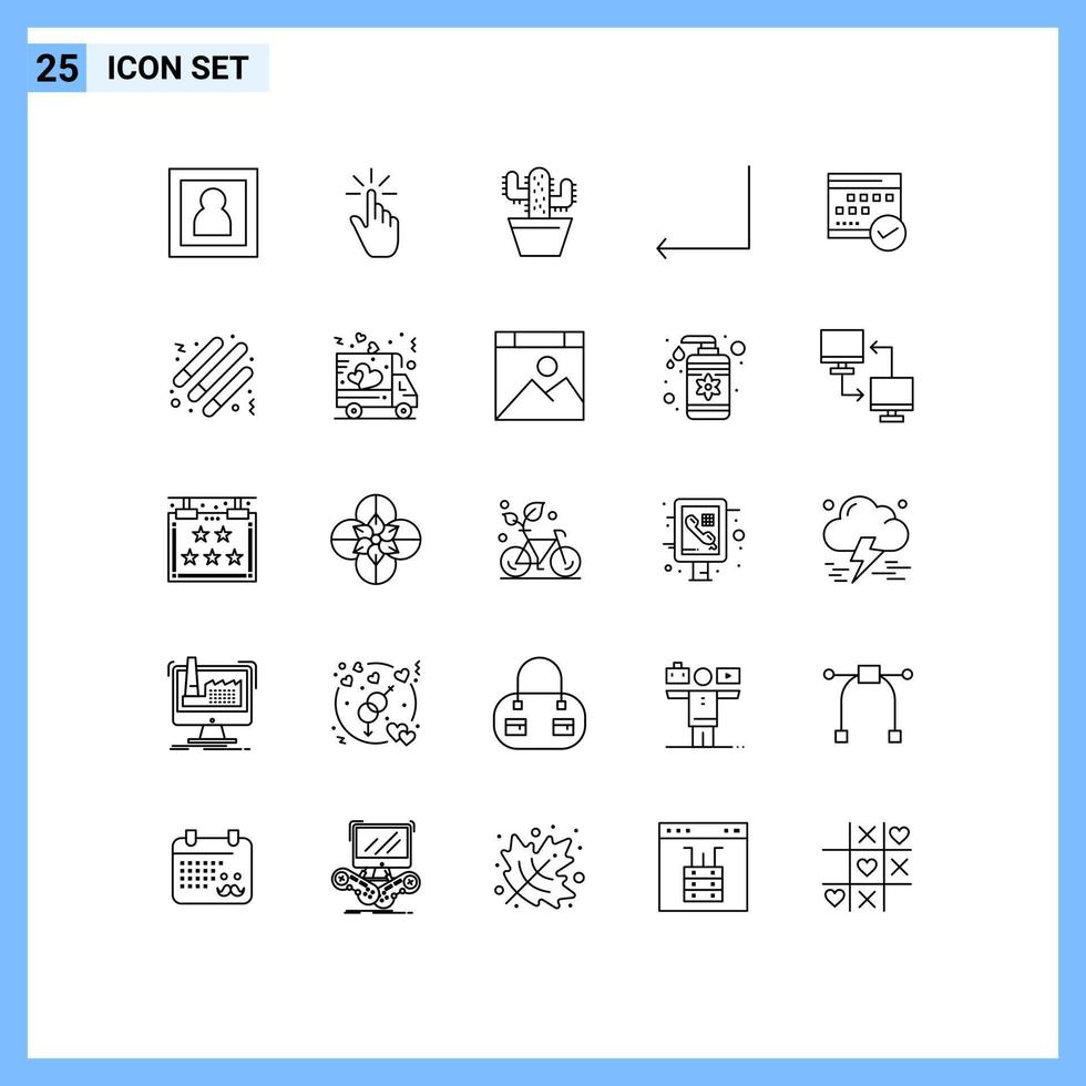 conjunto de línea de interfaz móvil de 25 pictogramas de elementos de diseño de vector editables de olla de flecha trasera de programación