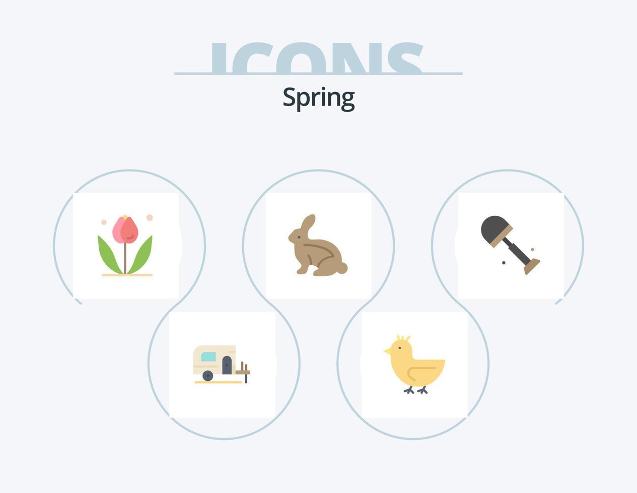 Spring Flat Icon Pack 5 Icon Design. shovels. big. floral. rabbit