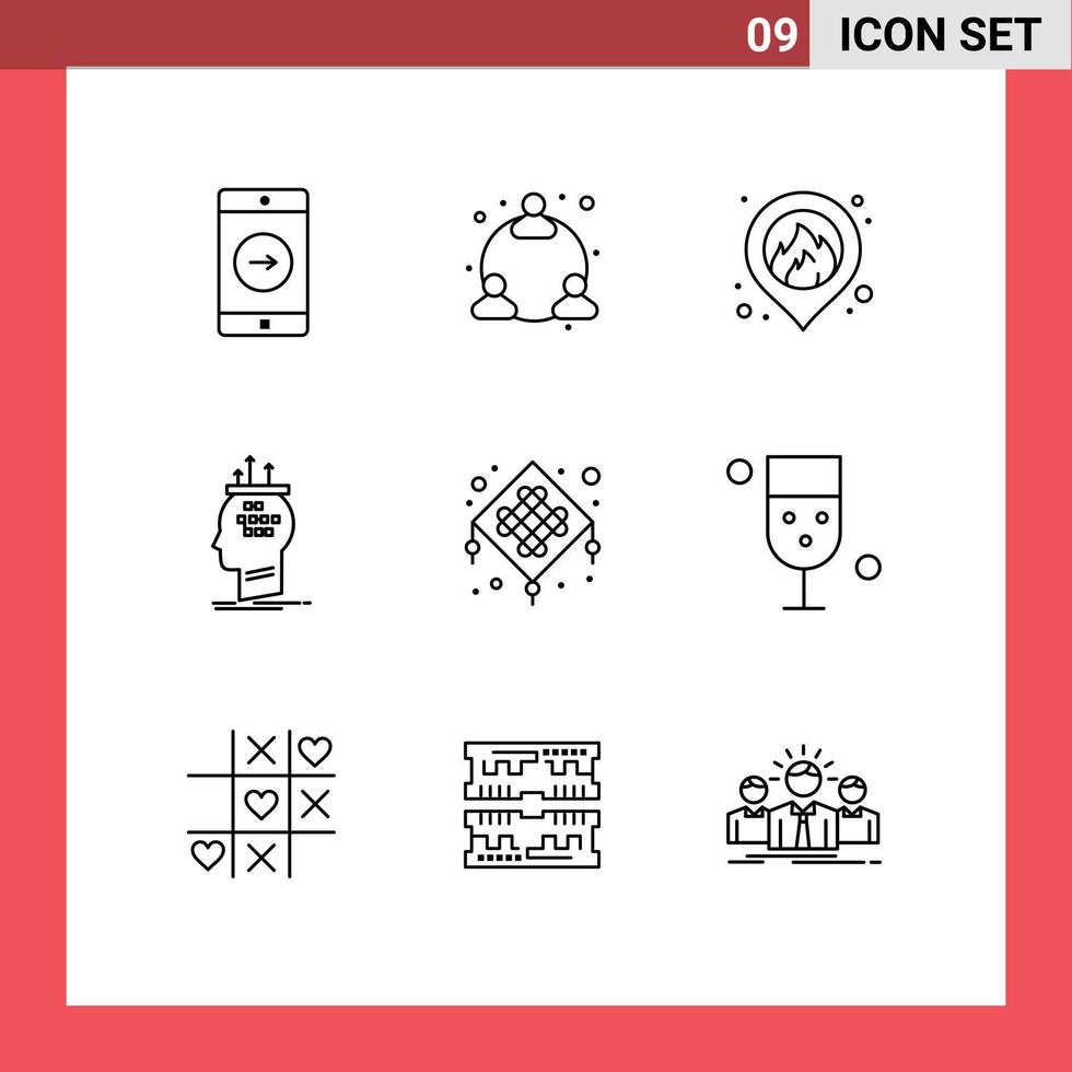 User Interface Pack of 9 Basic Outlines of new year chinese location thinking conclusion Editable Vector Design Elements