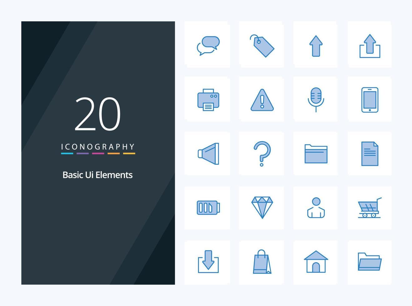 20 Basic Ui Elements Blue Color icon for presentation vector