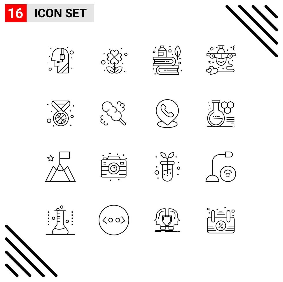 conjunto de 16 iconos modernos de la interfaz de usuario signos de símbolos para la educación del corazón del premio elementos de diseño vectorial editables del avión volador vector