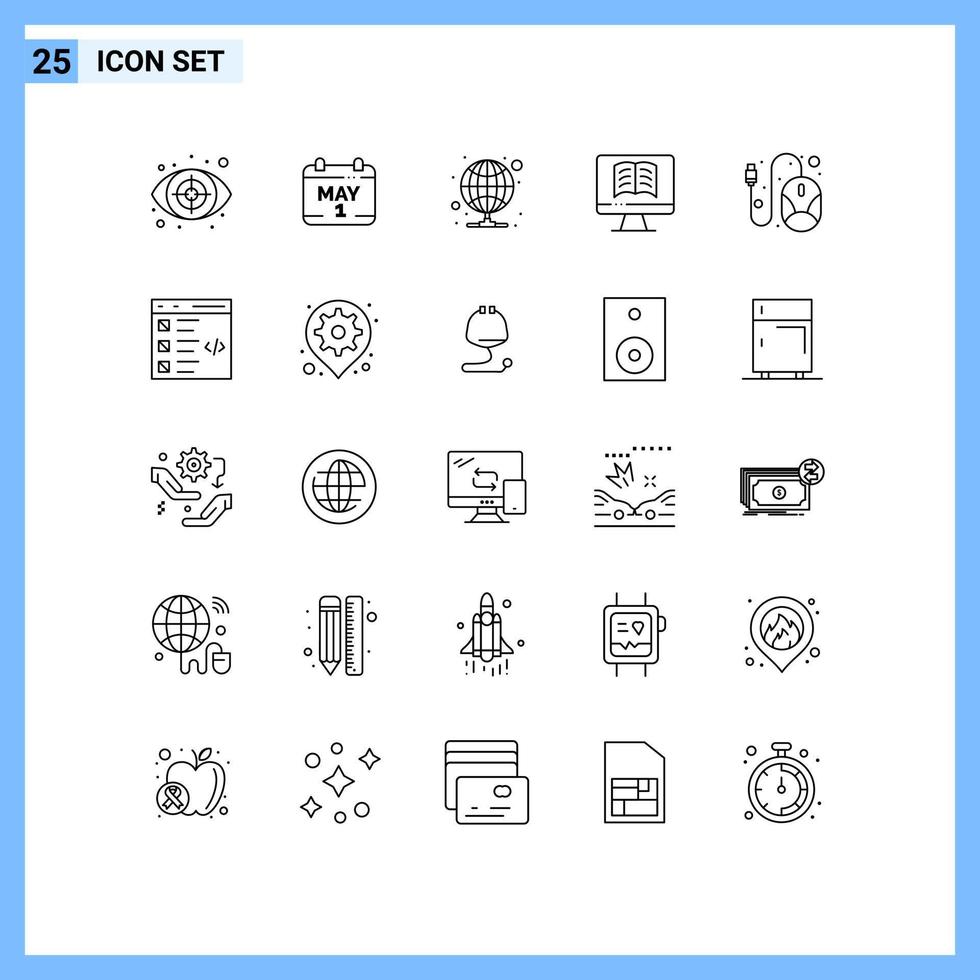 Stock Vector Icon Pack of 25 Line Signs and Symbols for mouse computer hosting ontechnology computer Editable Vector Design Elements