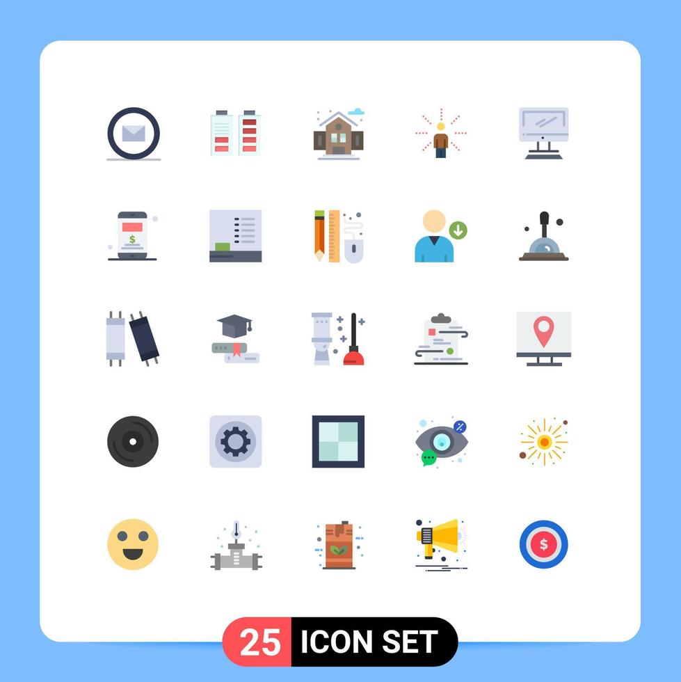 Editable Vector Line Pack of 25 Simple Flat Colors of monitor sense city perception feel Editable Vector Design Elements