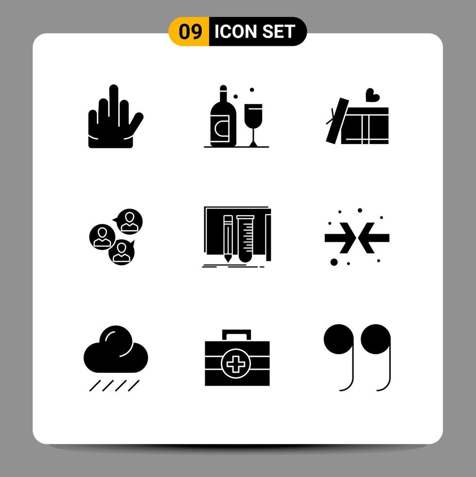 Universal Icon Symbols Group of 9 Modern Solid Glyphs of lab equipment love build group Editable Vector Design Elements