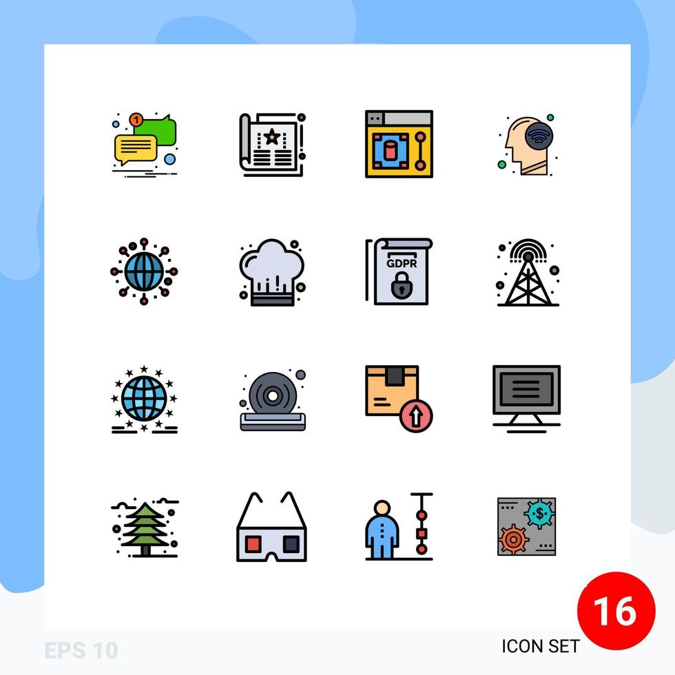 Group of 16 Flat Color Filled Lines Signs and Symbols for global mind magazine human tool Editable Creative Vector Design Elements