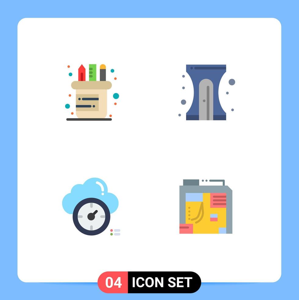 4 Thematic Vector Flat Icons and Editable Symbols of office timer back to school sharpener atx Editable Vector Design Elements