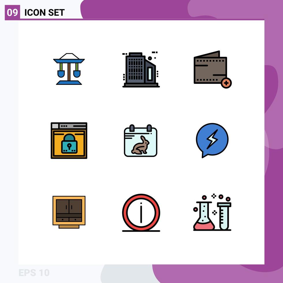 Group of 9 Filledline Flat Colors Signs and Symbols for calender passward commerce layout secure Editable Vector Design Elements