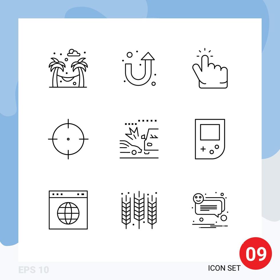 Mobile Interface Outline Set of 9 Pictograms of console cars hand car target Editable Vector Design Elements