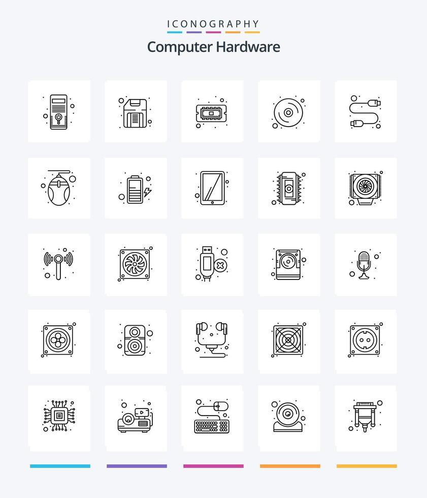 Creative Computer Hardware 25 OutLine icon pack  Such As computer. hardware. chip. disk. computer vector