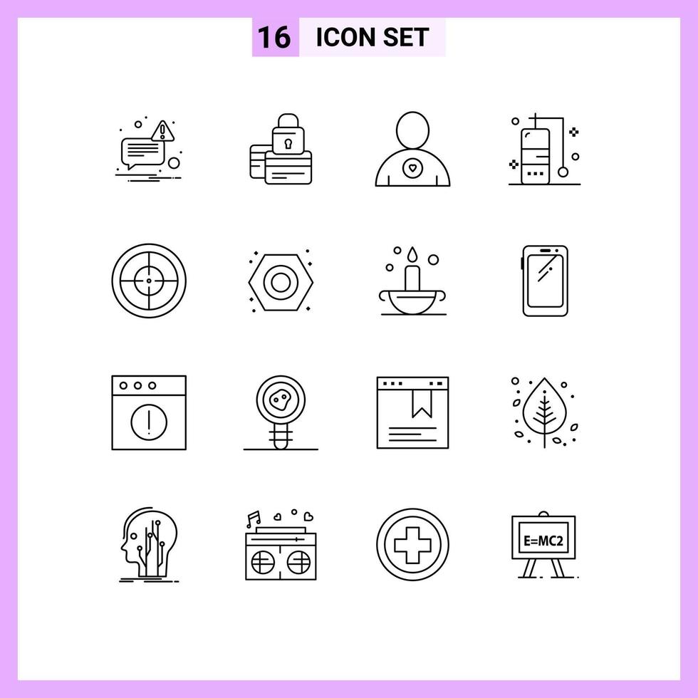 Pack of 16 Modern Outlines Signs and Symbols for Web Print Media such as military army security vacation diving Editable Vector Design Elements