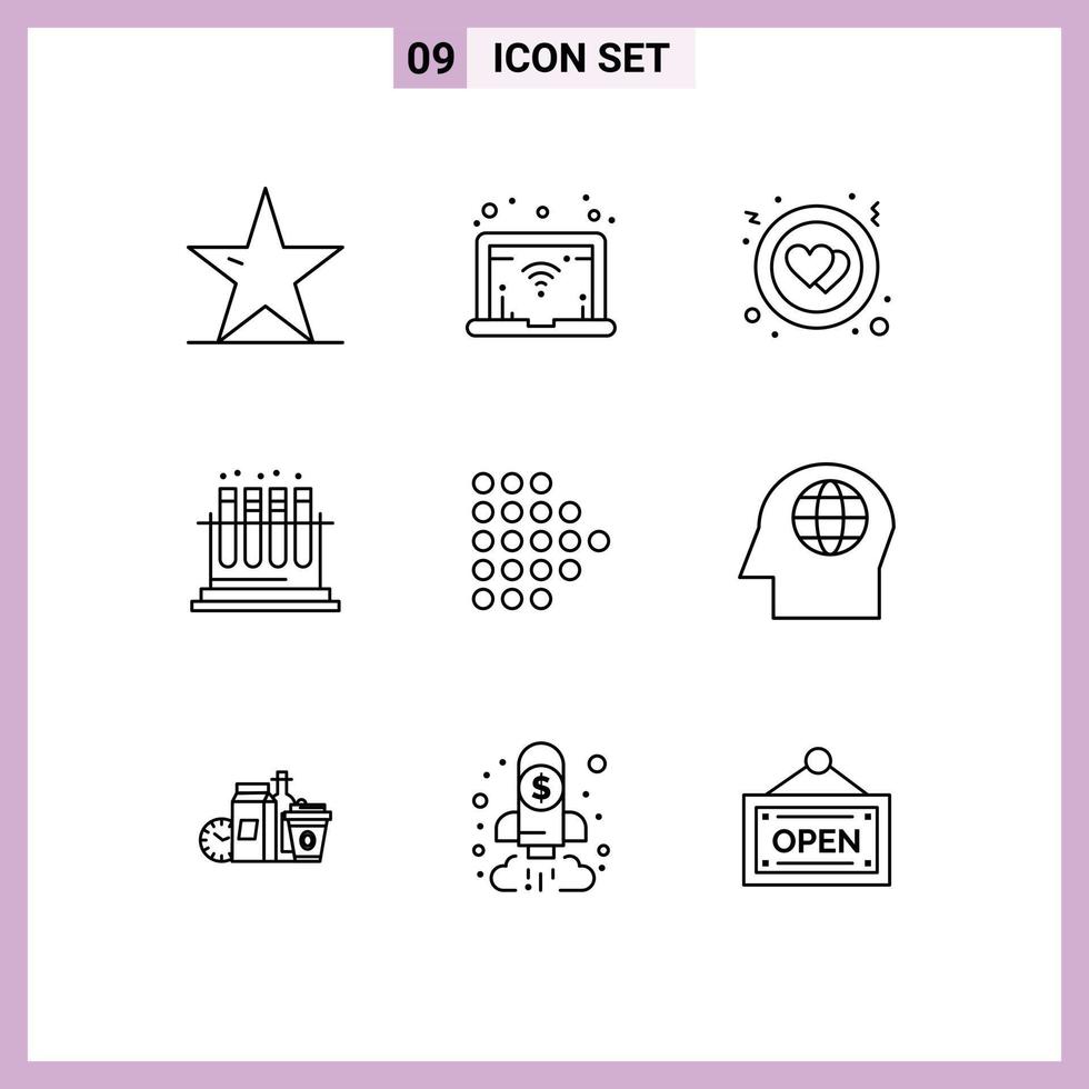 9 Creative Icons Modern Signs and Symbols of face right heart arrow test Editable Vector Design Elements