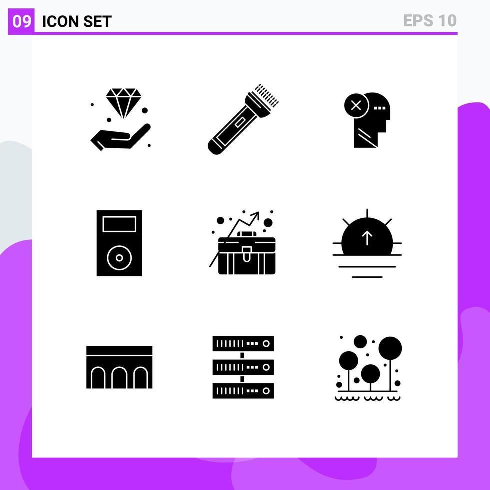 Modern Set of 9 Solid Glyphs and symbols such as devices mind camping mark head Editable Vector Design Elements