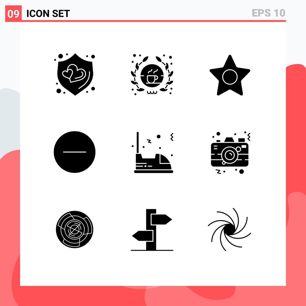 Group of 9 Modern Solid Glyphs Set for vehicle car media electric media player Editable Vector Design Elements