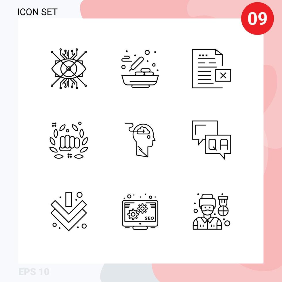 Set of 9 Vector Outlines on Grid for hand fight soup boxing file Editable Vector Design Elements