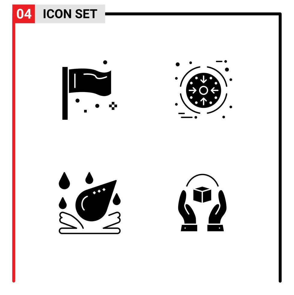 Mobile Interface Solid Glyph Set of 4 Pictograms of congress water drop global management element Editable Vector Design Elements