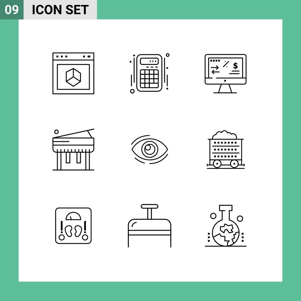 User Interface Pack of 9 Basic Outlines of find piano accounts music computer Editable Vector Design Elements