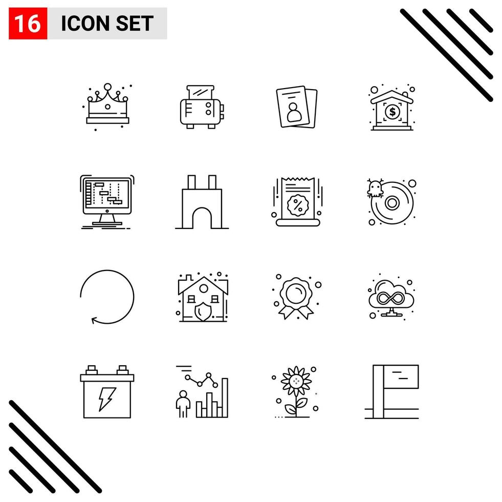 paquete de iconos de vector de stock de 16 signos y símbolos de línea para elementos de diseño de vector editables de precio de ableton de tarjeta de aplicación digital