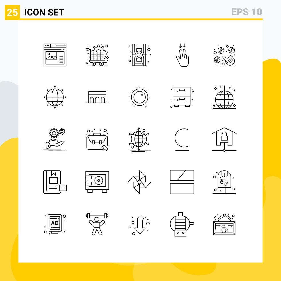 25 Creative Icons Modern Signs and Symbols of pay down gear gesture time Editable Vector Design Elements