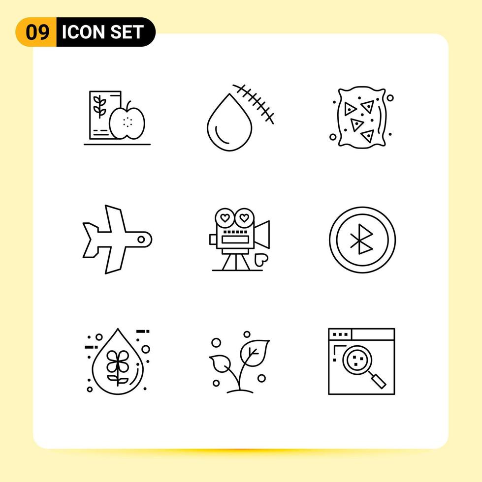 Set of 9 Modern UI Icons Symbols Signs for vehicle takeoff injury plane wheat Editable Vector Design Elements