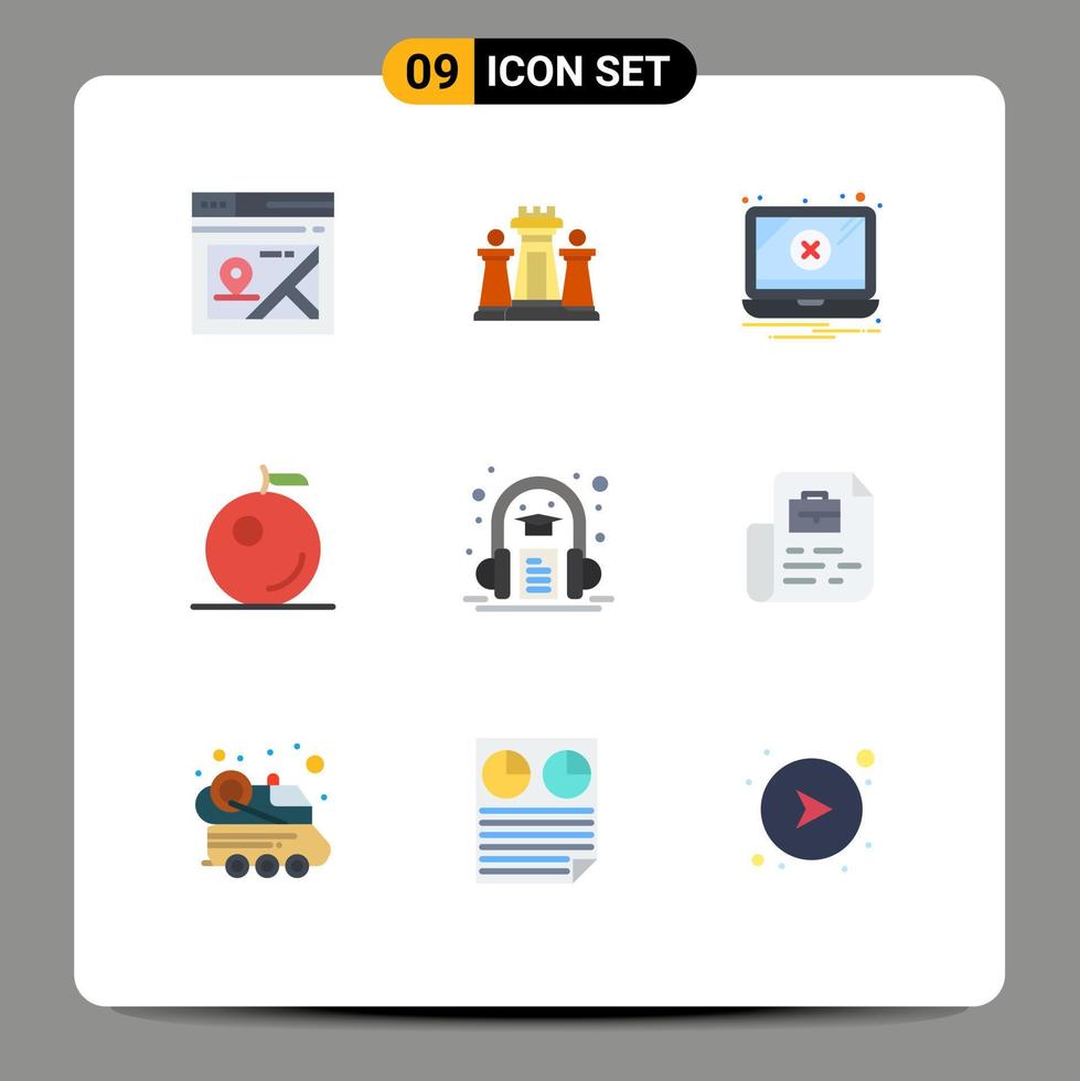 9 Flat Color concept for Websites Mobile and Apps headphone audio book technology orange warning Editable Vector Design Elements