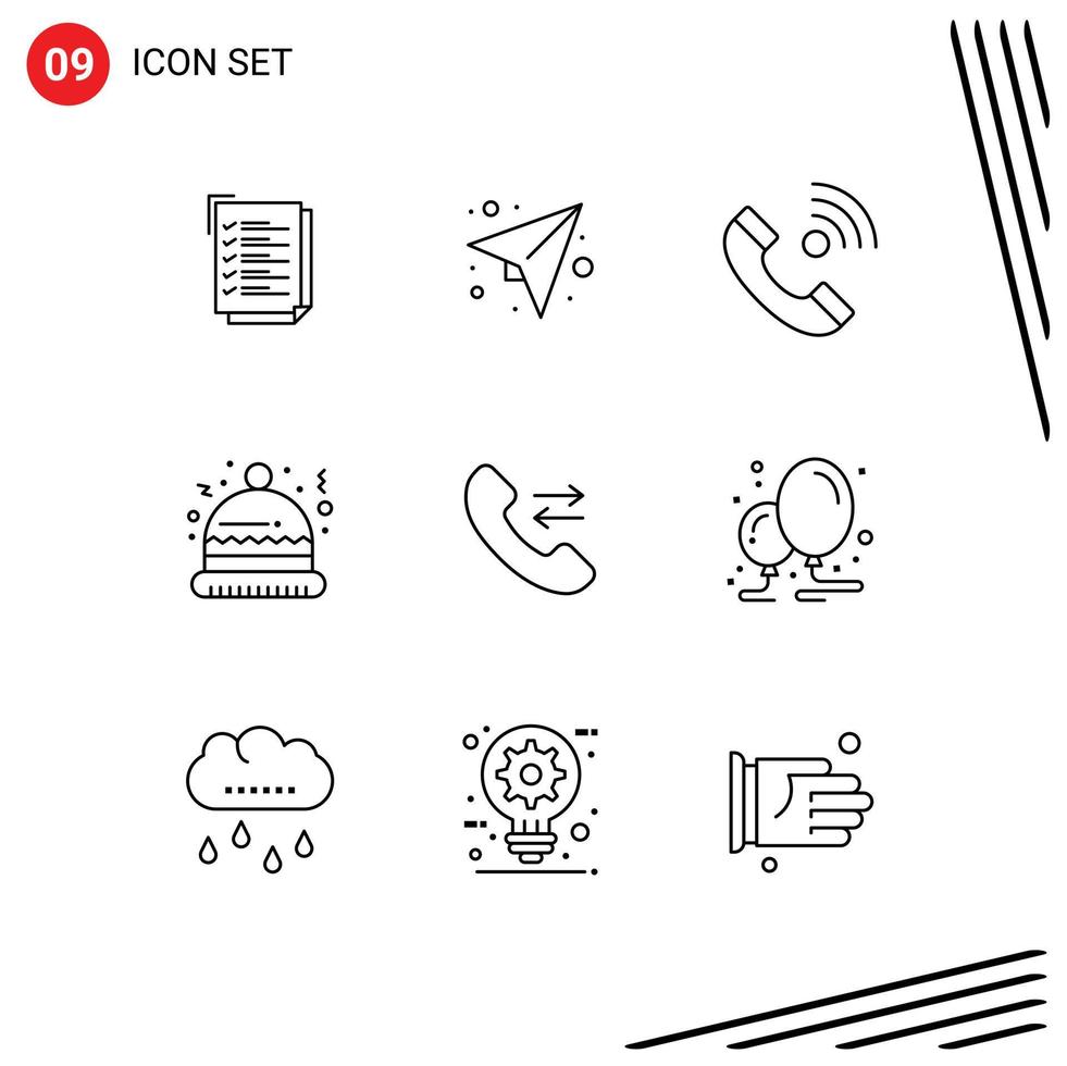9 User Interface Outline Pack of modern Signs and Symbols of call santa call hat outgoing Editable Vector Design Elements