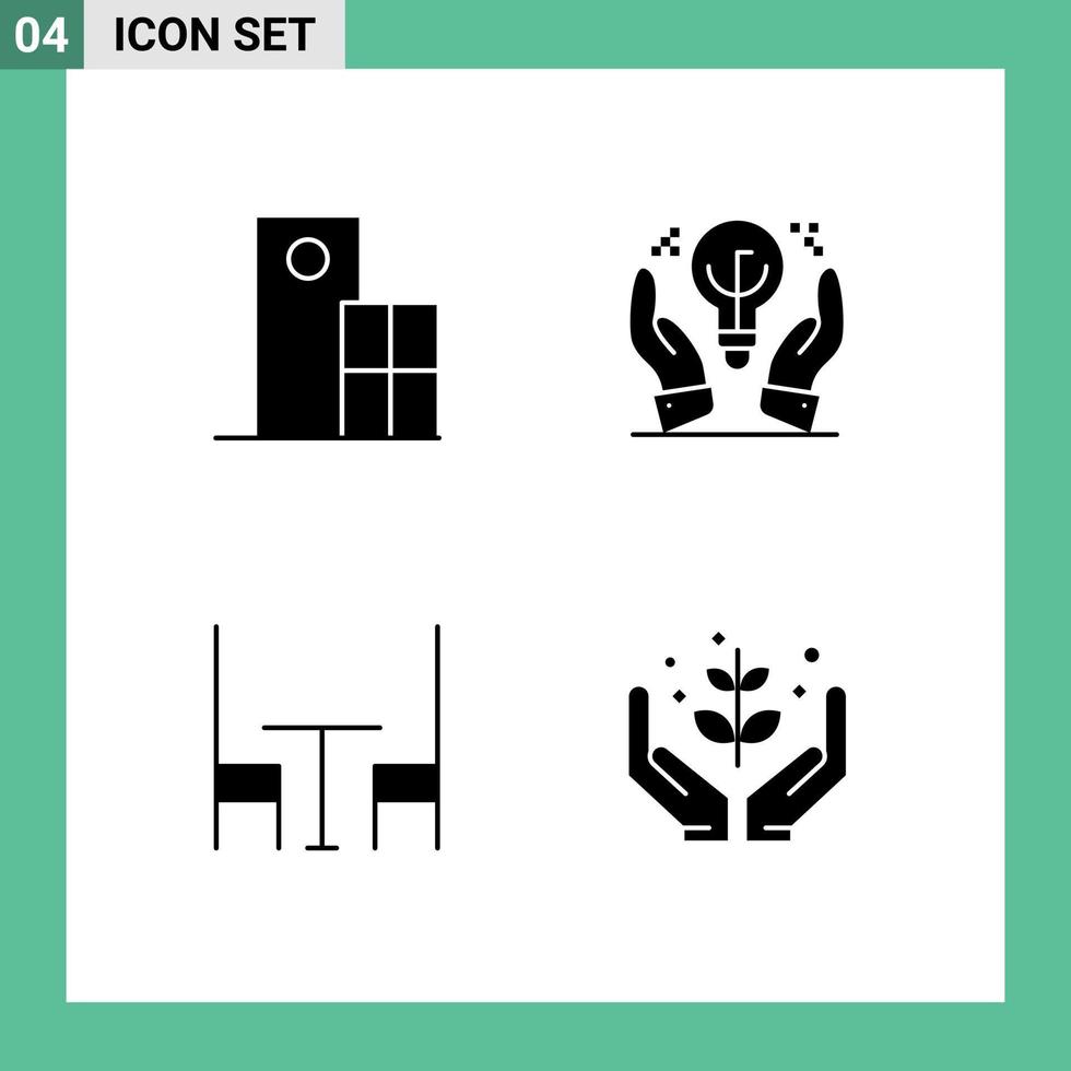 Universal Icon Symbols Group of 4 Modern Solid Glyphs of architecture dining modern business table Editable Vector Design Elements