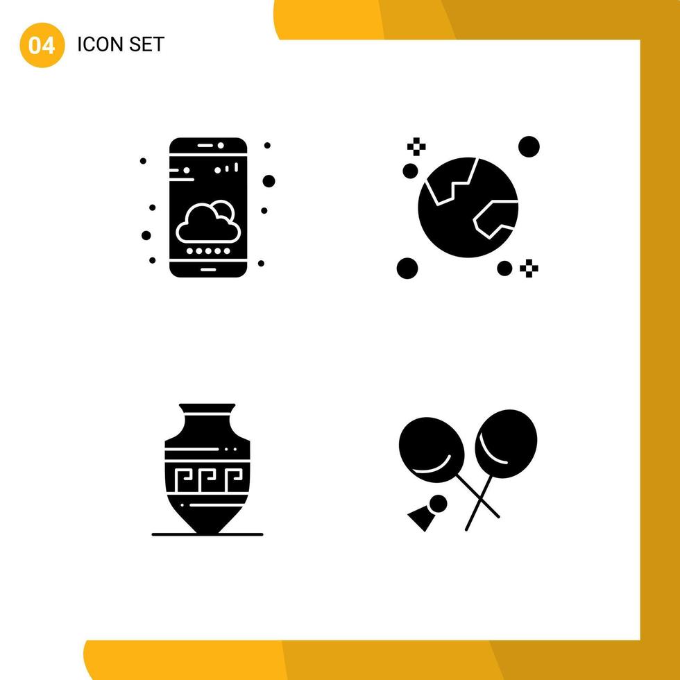 Group of 4 Solid Glyphs Signs and Symbols for phone amphora weather app global greece Editable Vector Design Elements