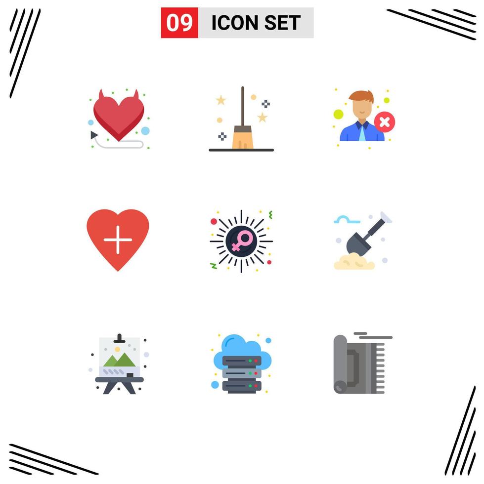 Universal Icon Symbols Group of 9 Modern Flat Colors of woman sex employee human heart heart Editable Vector Design Elements