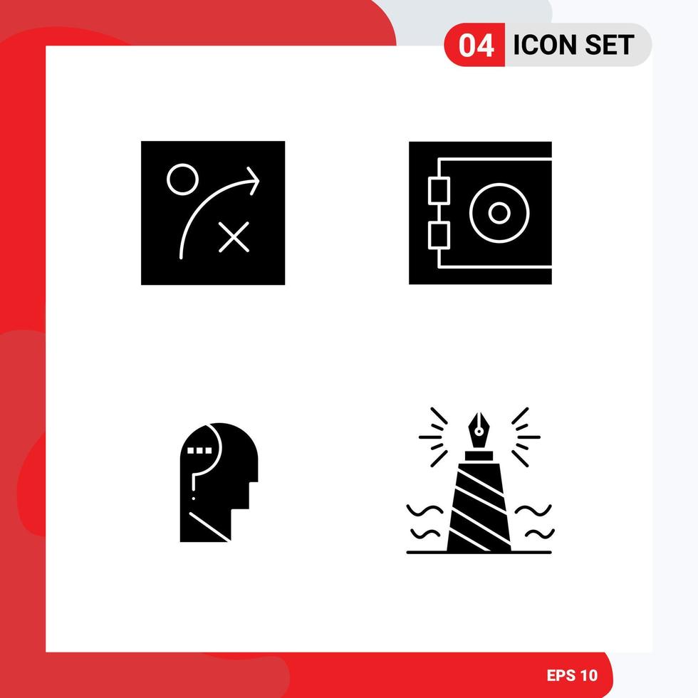 4 Creative Icons Modern Signs and Symbols of algorithm pen protect confuse brain writing Editable Vector Design Elements