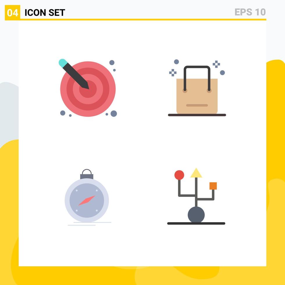 conjunto de pictogramas de 4 iconos planos simples de flecha compras creatividad carrito dirección elementos de diseño vectorial editables vector