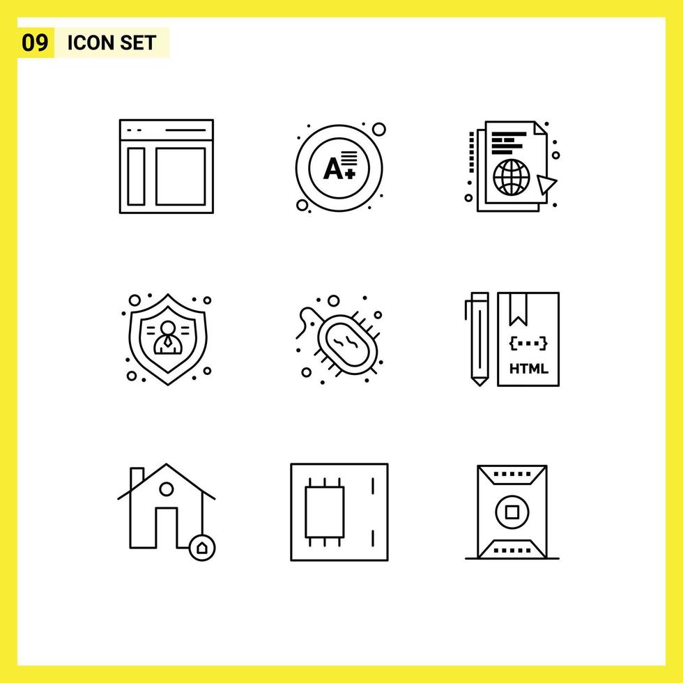 9 Universal Outlines Set for Web and Mobile Applications bacteria protect learning people sync Editable Vector Design Elements