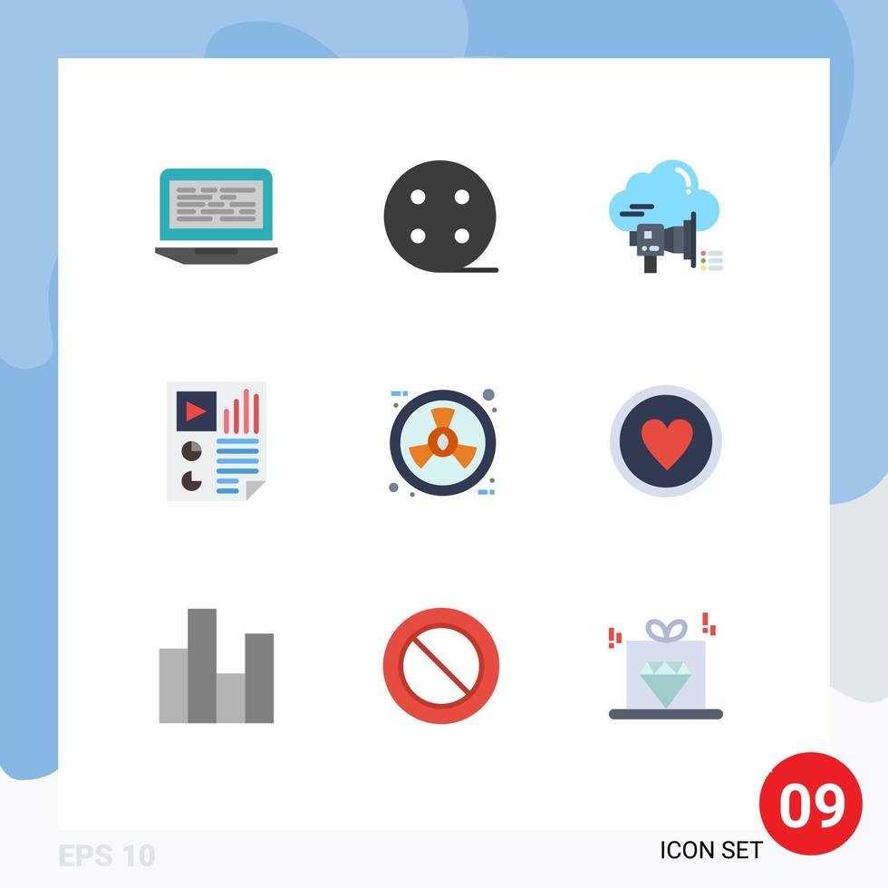 Set of 9 Modern UI Icons Symbols Signs for video page megaphone document announcement Editable Vector Design Elements