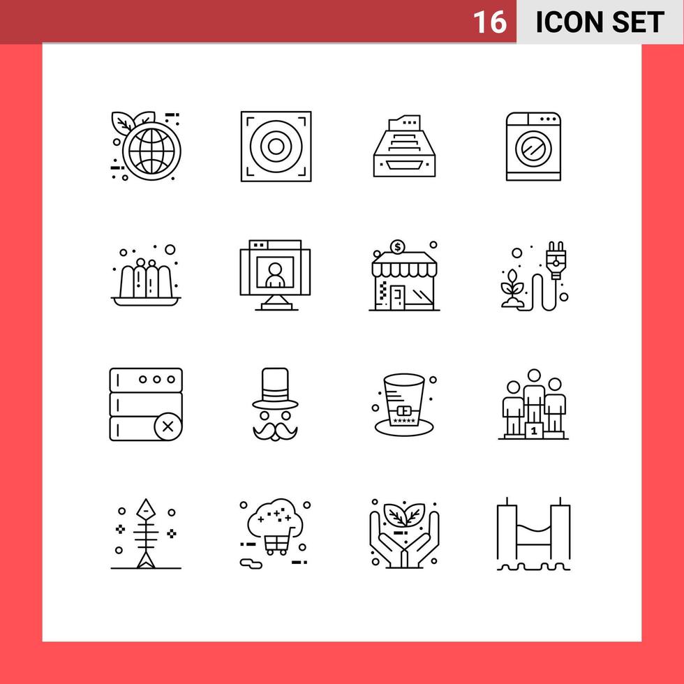 16 Universal Outline Signs Symbols of cake washing accounts technology storage Editable Vector Design Elements