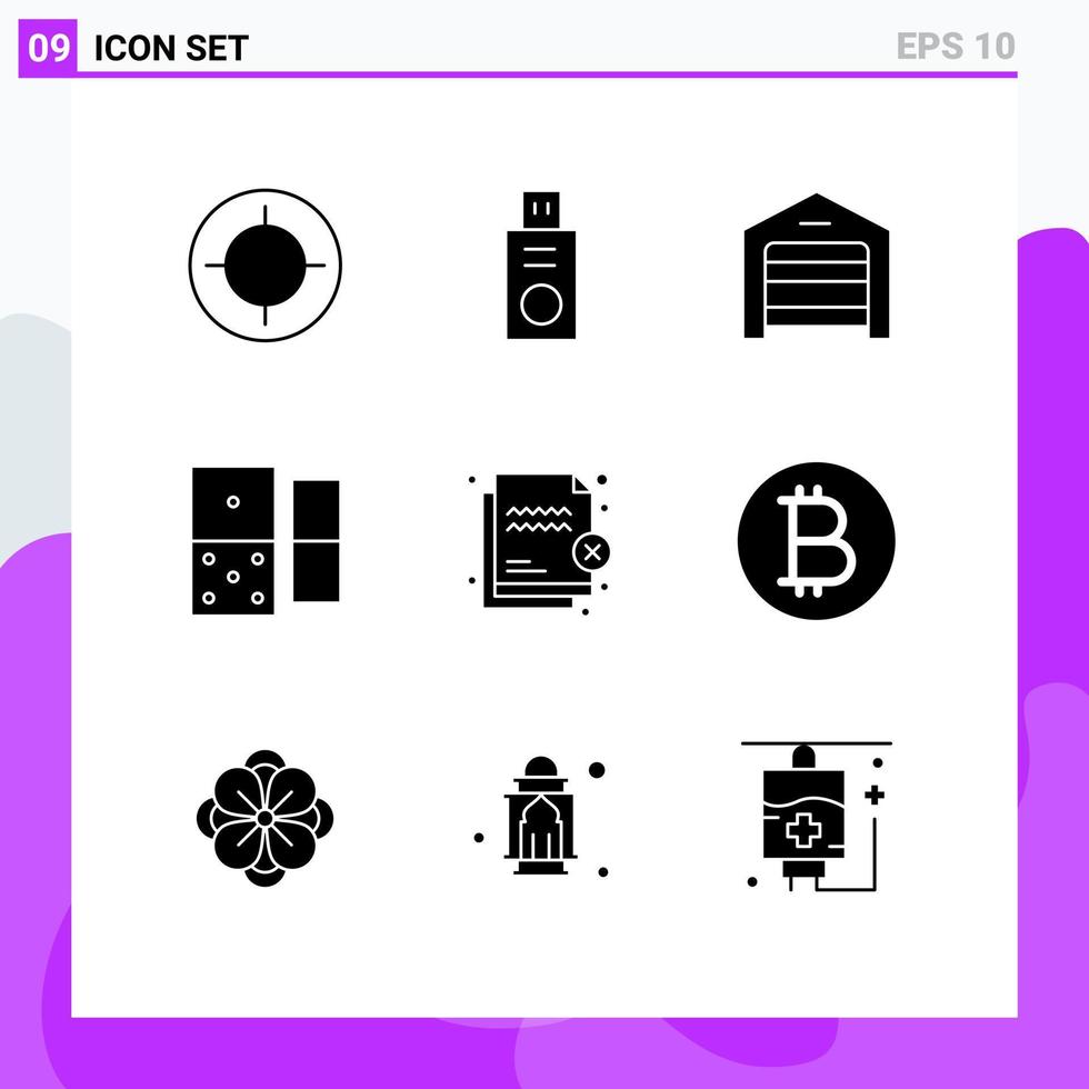 Modern Set of 9 Solid Glyphs and symbols such as security file garage deny domino Editable Vector Design Elements