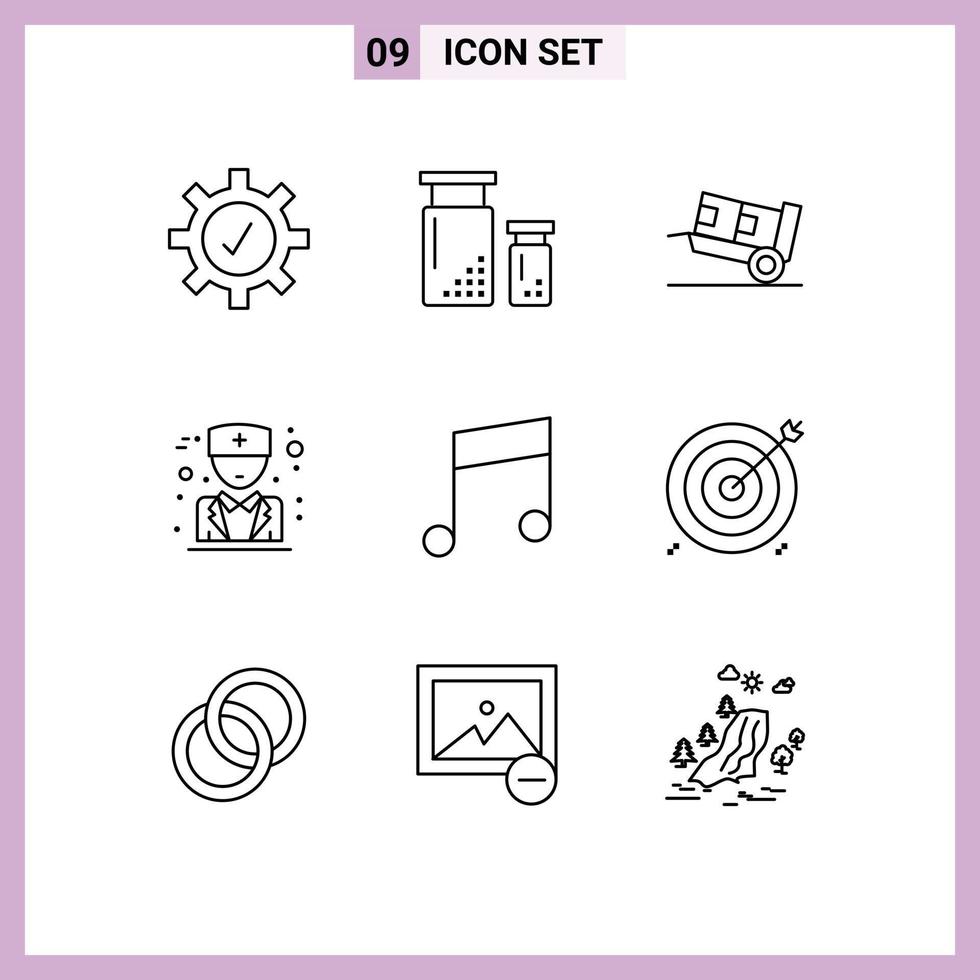 Universal Icon Symbols Group of 9 Modern Outlines of note key delivery physician doctor Editable Vector Design Elements