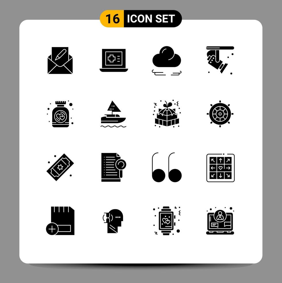 Set of 16 Modern UI Icons Symbols Signs for heart bottle wind spotlight electronic Editable Vector Design Elements