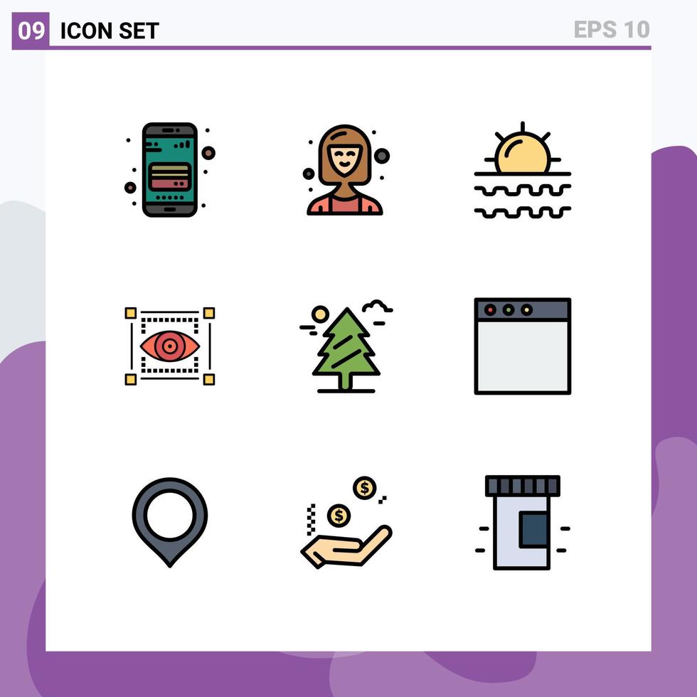User Interface Pack of 9 Basic Filledline Flat Colors of eye view manager visual travel Editable Vector Design Elements