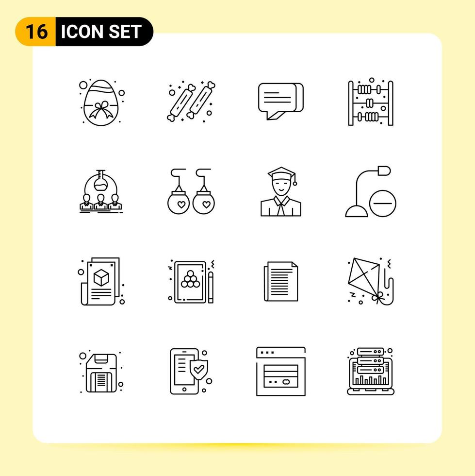 16 Universal Outlines Set for Web and Mobile Applications man labortary sweet count abacus toy Editable Vector Design Elements